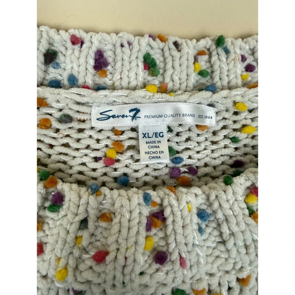 Seven7 XL Confetti Knit Sweater Rainbow Dot Oversized Crewneck Cream